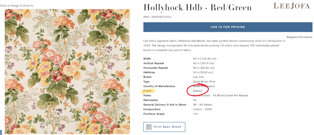 Lee Jofa Hollyhock with G;aze FInish