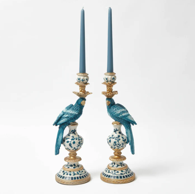 Blue Parrot Candle Holders